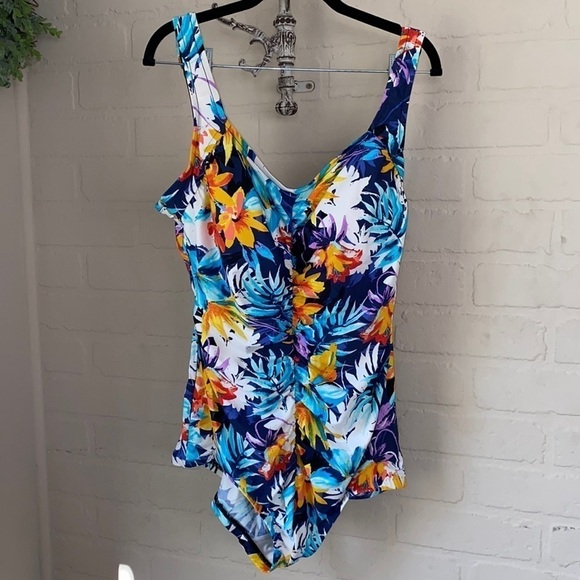 Maxine of Hollywood swimsuit 1x full coverage tropical‎ floral - Picture 2 of 7
